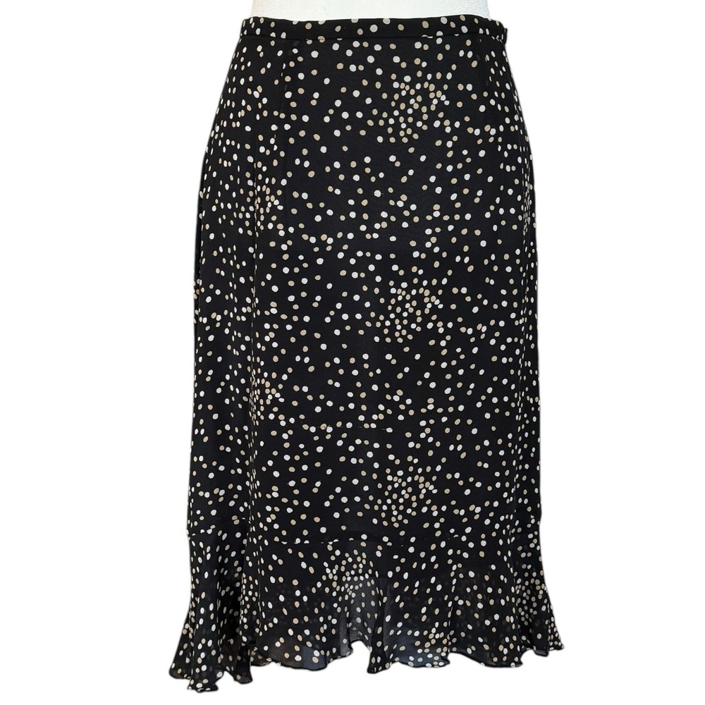 Y2K Talbots 100% Silk Polka Dot Ruffle Midi Skirt Size 4 Whimsigoth Fairy